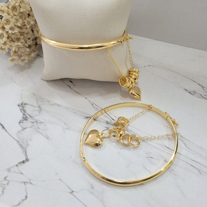 BRACELETE TODO FECHADO COM TRAVA CORRENTE PEGA LADRAO 6CIRCULOS E 1 CORACAO