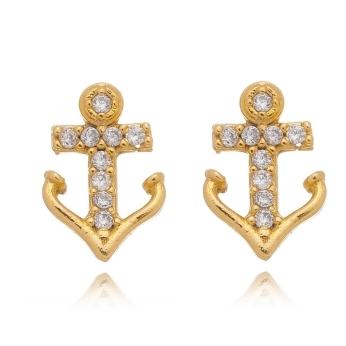 BRINCO ANCORA CRAVEJADO BANHADO A OURO 18K