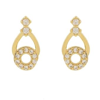 BRINCO COM 2 PONTOS DE LUZ 1 ELO LISO E OUTRO CRAVEJADO BANHADO A OURO 18K