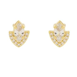 BRINCO COM PEDRA NAVETE CRISTAL COM ZIRCONIAS BANHADO A OURO 18K