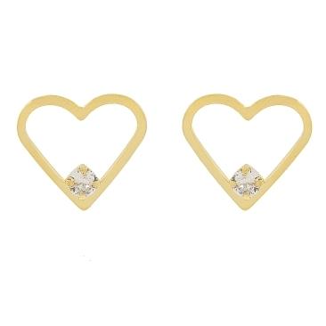 BRINCO CORAÇÃO GRANDE VAZADO COM UMA PEDRINHA CRISTAL BANAHADO A OURO 18K