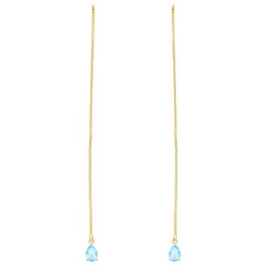 BRINCO CORRENTE COM PEDRA GOTA ÁGATA AZUL CÉU BANHADO A OURO 18K 