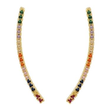 BRINCO EAR CUFF CRAVEJADO COLORIDO BANHADO A OURO 18K