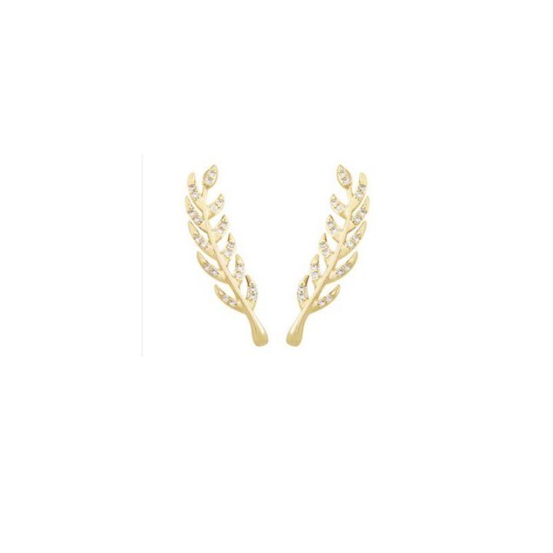 Brinco ear cuff folhagem cravejada banhado a ouro 18k