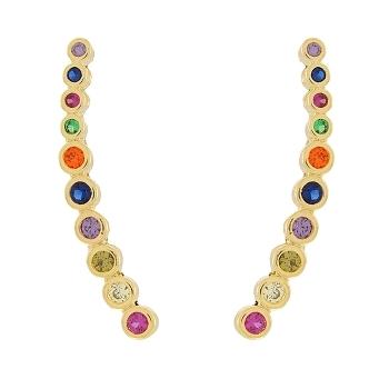 BRINCO EAR CUFF TRABALHADO COM PEDRAINHAS COLORIDAS BANHADO A OURO 18K