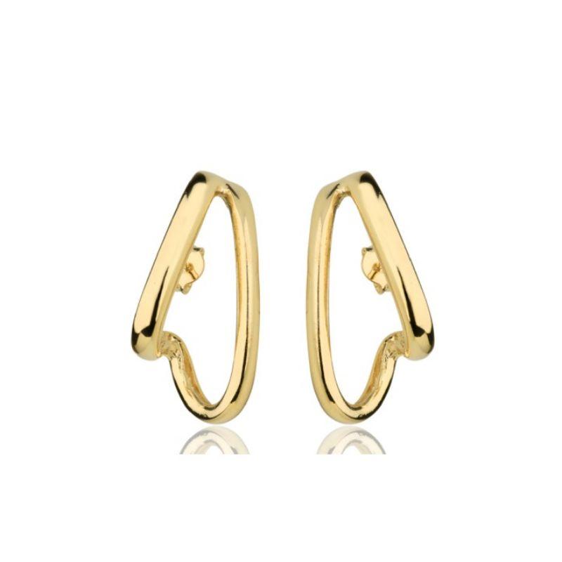 Brinco ear hook duplo banhado no ouro 18k