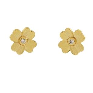 BRINCO FLORZINHA 4 PETALAS COM UMA PEDRINHA NO MEIO BANHADO A OURO 18K