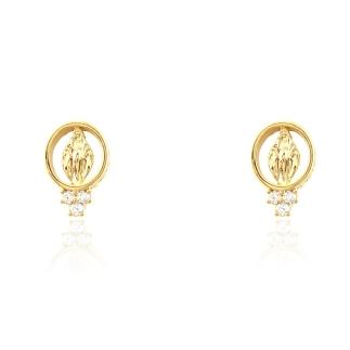 BRINCO NOSSA SENHORA DAS GRAÇAS COM ARO OVAL BANHADO A OURO 18K