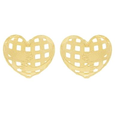 BRINCO OURINHO CORAÇÃO COM ABRAÇO BANHADO A OURO 18K