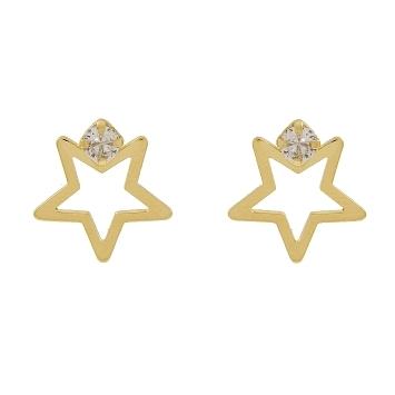 BRINCO OURINHO ESTRELA COM UM PONTO DE LUZ CRISTAL BANHADO A OURO 18K