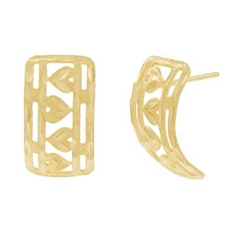 BRINCO OURINHO RETANGULAR CURVADO COM CORACOES DENTRO BANHADO A OURO 18K