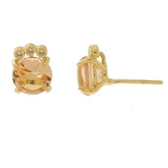 BRINCO PEDRA HG REDONDA COR TURQUESA COM 3 ZIRCONIAS BANHDAO A OURO 18K