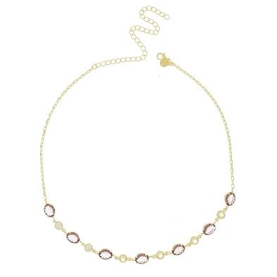 Chocker com sete pedras ovais na cor azul bic e seis pedrinhas redondas na cor cristal banhada a ouro 18k