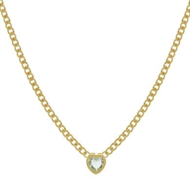 Chocker na corrente grumet com pedra coracao na cor quartzo verde banhado a ouro 18k