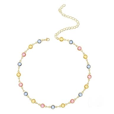 CHOCKER PEDRAS REDONDAS COLORIDAS BANHADA A OURO 18K