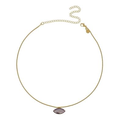 Chocker rabo de rato com uma pedra na cor lilas banhado a ouro 18k
