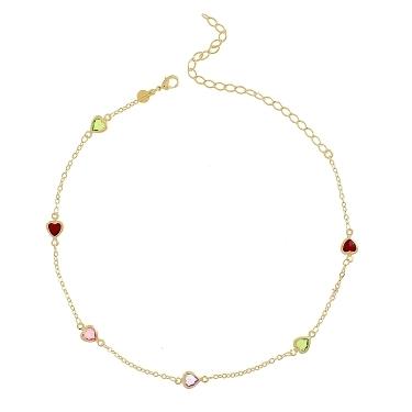 CHOKER CORACAO PEDRAS COLORIDAS BANHADO A OURO 18K