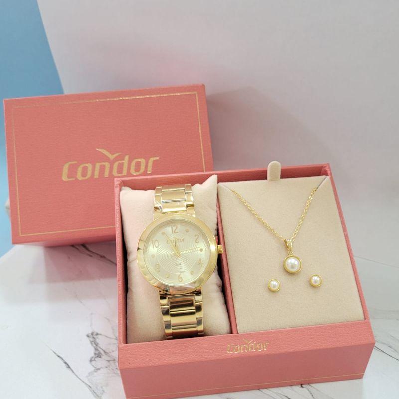 CO2035NAF/K4D Relogio analogico condor kit redondo caixa grande feminino dourado