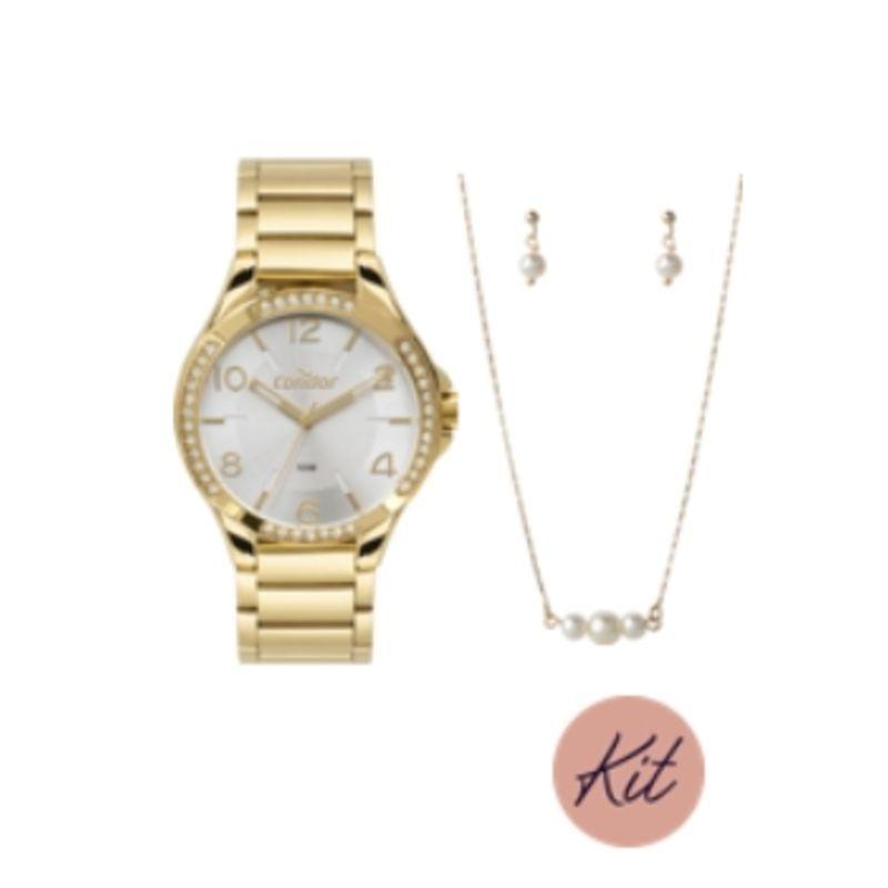 CO2035NBR/K4C Relogio analogico condor kit redondo caixa grande feminino dourado