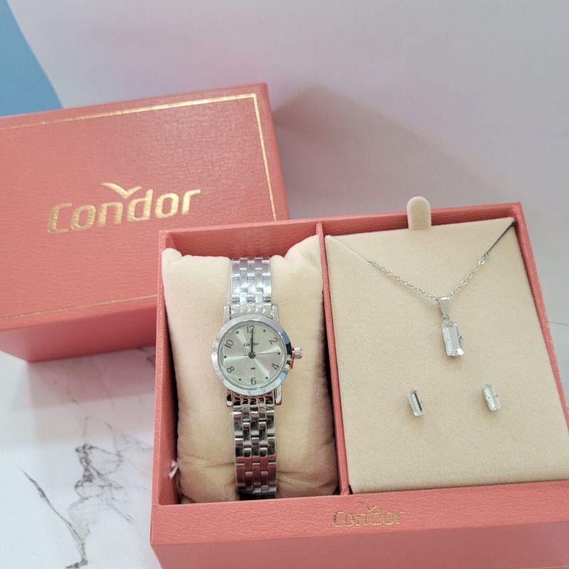 CO2035NMC/K4K Relogio analogico condor kit redondo caixa pequena feminino prata