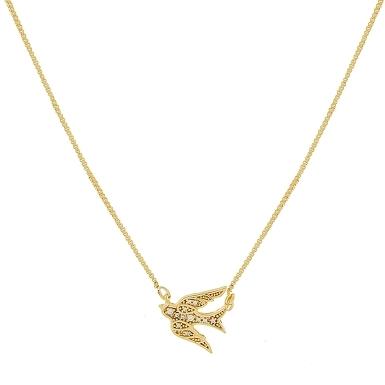 COLAR COM PINGENTE ANDORINHA CRAVEJADO BANHADO A OURO 18K