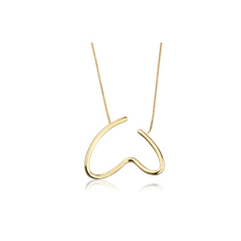 Colar coracao torto vazado elo arredondado banhado no ouro 18k TAM45CM