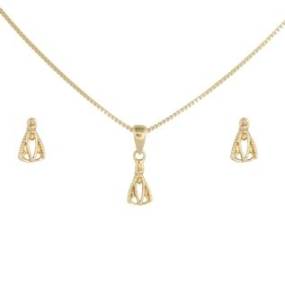 CONJUNTO COLAR E BRINCO NOSSA SENHORA APARECIDA PEQUENA VAZADA BANHADA A OURO 18K