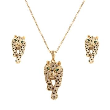 CONJUNTO DE LUXO GUEPARDO CRAVEJADO COLEÇÃO SAVANA BANHADO A OURO 18K