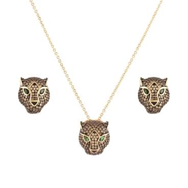 CONJUNTO DE LUXO LEOA CRAVEJADO COLEÇÃO SAVANA BANHADO A OURO 18K