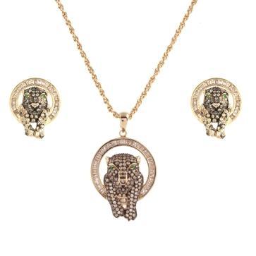 CONJUNTO DE LUXO LEOPARDO CRAVEJADO COLEÇÃO SAVANA BANHADO A OURO 18K