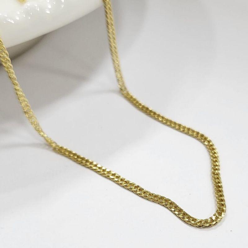 Corrente elo grumet dupla fina diamantada seis lados banhado a ouro 18k