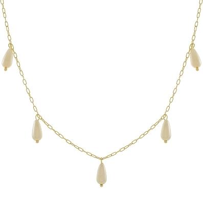 Gargantilha com cinco perolas alongadas banhado a ouro 18k TAM40CM