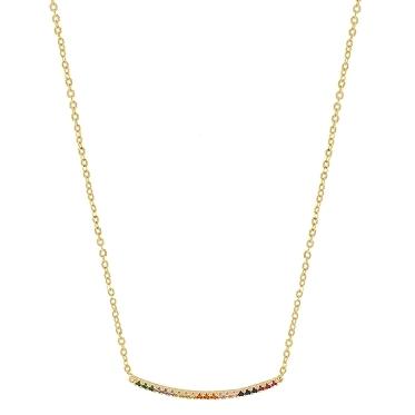 GARGANTILHA COM PINGENTE ESTILO EAR CUFF CRAVEJADO COLORIDO BANHADO A OURO 18K
