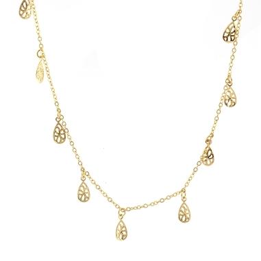 GARGANTILHA COM PINGENTE GOTAS VAZADAS BANHADO A OURO 18K
