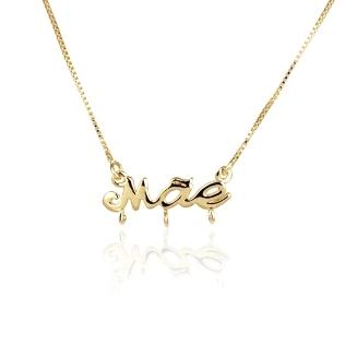 GARGANTILHA COM PINGENTE MÃE COM 3 ELOS BANHADO A OURO 18K TAM45CM