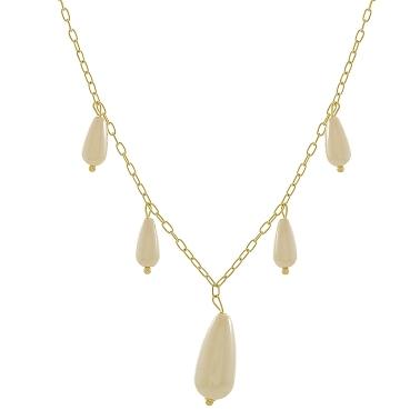 Gargantilha com quatro perolas alongadas pequenas e uma grande banhado a ouro 18k TAM40CM