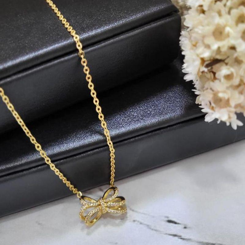 GARGANTILHA LAÇO TRIPLO CRAVEJADO BANHADO A OURO 18K TAM45CM
