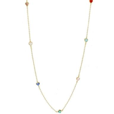 GARGANTILHA LONGA CORAÇOES COLORIDOS BANHADA A OURO 18K