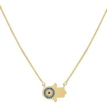 GARGANTILHA MAO DE FÁTIMA CRAVEJADA BANHADA A OURO 18K