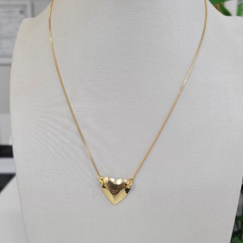 Gargantilha na corrente veneziana com pingente coracao liso  2 cm o ping  banhado a ouro 18k
