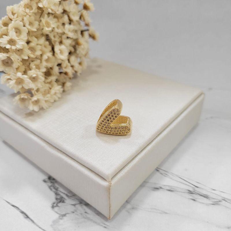 Pingente berloque coracao grande cravejado banhado a ouro 18K