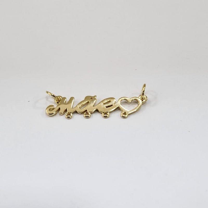 Pingente canga com nome mae com um coracao para 4 filhos banhado a ouro 18k