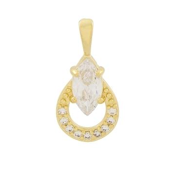 PINGENTE COM PEDRA NAVETE CRISTAL COM BASE CRAVEJADA BANHADO A OURO 18K