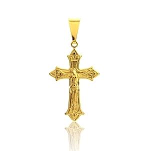 PINGENTE CRUCIFIXO MEIO FOSCO COM CRISTO BANHADO A OURO 18K