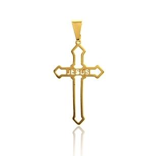 PINGENTE CRUZ COM NOME JESUS BANHADO A OURO 18K