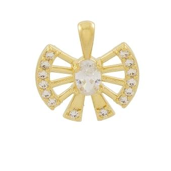 PINGENTE LACO COM PEDRA OVAL NO MEIO E LATERAIS CRAVEJADO BANHADO A OURO 18K