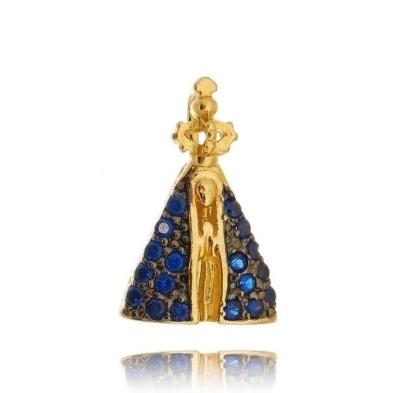 PINGENTE NOSSA SENHORA APARECIDA AZUL SAFIRA BANHADO A OURO 18K