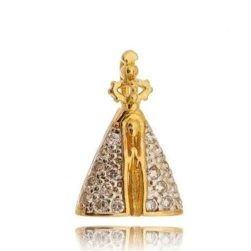 PINGENTE NOSSA SENHORA APARECIDA CRAVEJADO CRISTAL BANHADO A OURO 18K