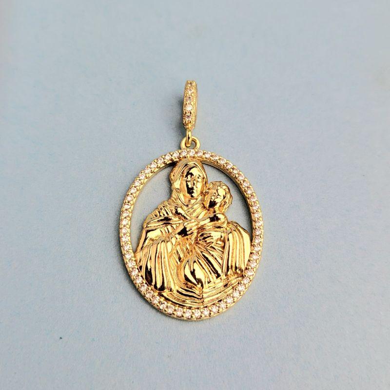 PINGENTE NOSSA SENHORARA DO CARMO CRAVEJADA BANHADO A OURO 18K