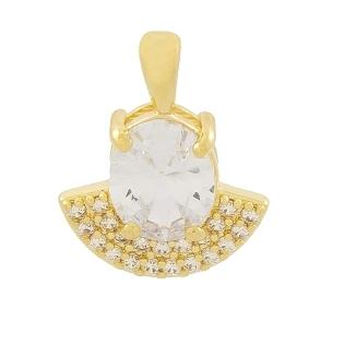 PINGENTE PEDRA OVAL COM 2 FILEIRAS DE ZIRCONIAS BANHADO A OURO 18K